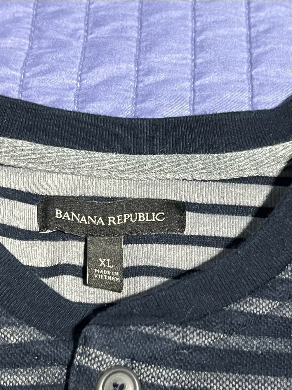 Banana Republic Navy and Gray Striped Henley Long-Sleeve Shirt XL